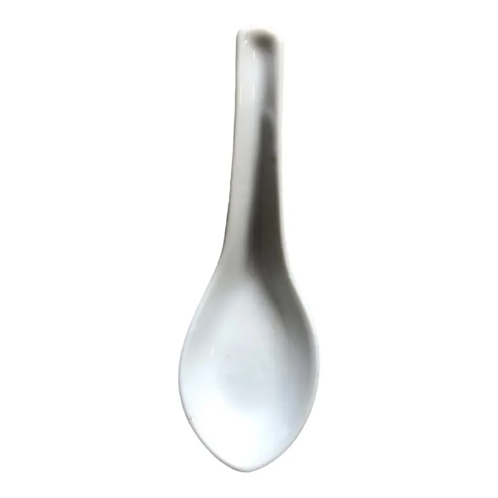 Asian Soup Spoons Set of 8 White Ceramic Chinese Rice Porcelain Flat Bottom